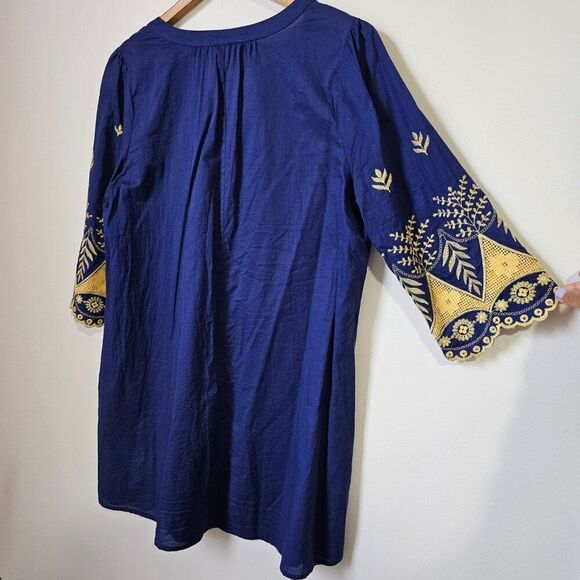 LIKE NEW UMGEE ELECTRIC BLUE SPLIT V NECK EMBROIDERED SLEEVES SHORT DRESS L - Picture 6 of 13